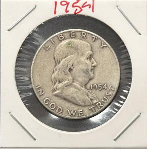 1954-S Franklin Half Dollar, 90% Silver, Circulated Condition