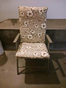 (3)Floral Metal Patio Chair With Cushioned Seat And Back, Beige, Steel Frame, Armrests