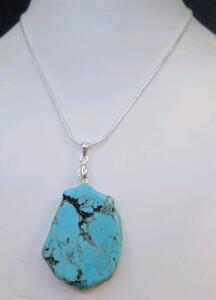 60Ct Turquoise Free-Form Slice 24" Necklace