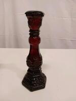 Avon 1876 Cape Cod Collection Ruby Red Glass Candlestick Holders (Pair) - 4