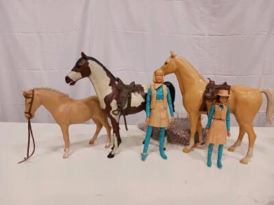 Vintage Marx Johnny West Cowgirl Figures & Horses Playset &ndash; 1960s-70s Articulated Set USA