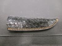 Custom Damascus Fixed-Blade Knife, Resin Handle, Bear Cutout, Drop Point, Leather "Croc" Sheath - 4