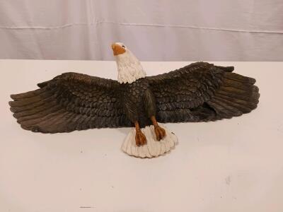 Large 24" Bald Eagle Wall Sculpture Polyresin &ndash; Realistic Detail, Wide Wingspan, Wall Mount, Damaged Wing