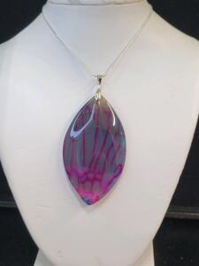 116Ct Natural Peachblow Dragonvein Agate Olivary Pendant 24" Necklace