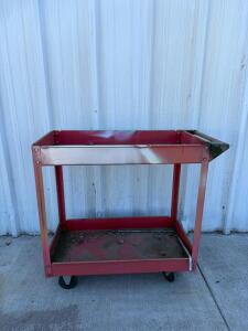Red 2-Shelf Rolling Metal Utility Cart, Approx. 30"x15"x32", Steel, Dual Caster Wheels