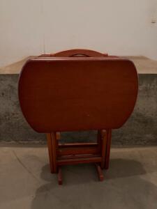 Folding Wooden TV Tray Table Set With Stand &ndash; 4 Trays, Reddish/Brown Finish