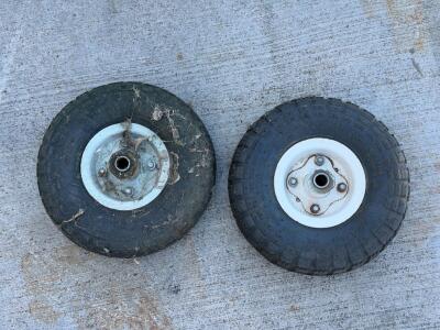 4.10/3.50-4 Pneumatic Utility Cart/Hand Truck Wheels, 4-Bolt Steel Rims, 300 lb Capacity