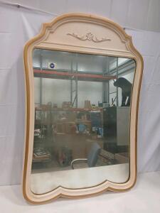 Bassett Wall Mirror 44"x34", French Provincial Ornate Cream/Gold, Polished Plate Glass, 1975