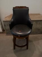 Upholstered Bar Stool With Armrests, 360&deg; Swivel, Wood Frame