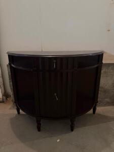 Dark Brown Wooden Demilune Console Table With Drawer, Cabinet, And Shelf, 41"x16"x31" (F-3)