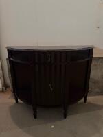 Dark Brown Wooden Demilune Console Table With Drawer, Cabinet, And Shelf, 41"x16"x31" (F-3)