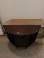Dark Brown Wooden Demilune Console Table With Drawer, Cabinet, And Shelf, 41"x16"x31" (F-3) - 2