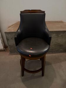 Upholstered Bar Stool With Armrests, 360&deg; Swivel, Wood Frame