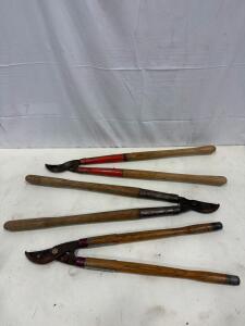 Vintage Bypass Loppers Set, 28" Hardwood Handles, Forged Steel Blades, Heavy Rust, (R-7)