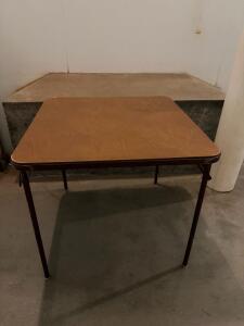 Brown Folding Card Table, Laminate Top, Metal Legs, 34"x34"x28", Rounded Corners (F-3)