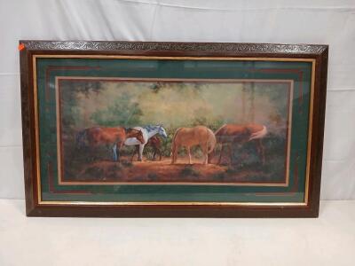 Framed Mize Horse Print 36"x24" Home Interiors Decor, Ornate Wood Frame, Double Mat