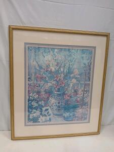 John Powell Signed Framed Floral Print, Shakespeare Torrance, 32x32In, Gold Frame, #60076