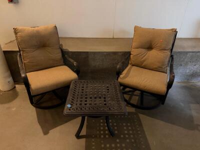 3-Piece Patio Bistro Set With Swivel Chairs And Cast Metal Table