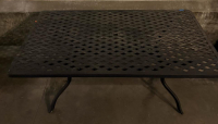 Rectangular Black Metal Patio Table With Lattice Top And Umbrella Hole - 2