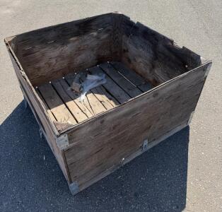 Large Wooden Pallet Bin 48"x48"x28" With Metal Reinforcements, Stackable, Weathered Condition