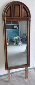 Arched Full-Length Wood Dresser Mirror, Paneled Top, 66"x24", Freestanding, Vintage Brown Frame