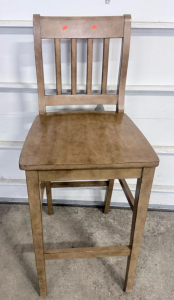 Wooden Counter Height Slat-Back Bar Stool, Light Brown, 24" Seat, Square Seat, Footrest