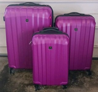 TAC 3-Piece Spinner Luggage Set, Purple, Hard Shell, Telescoping Handles, 4 Wheels Each Sp-14