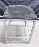 Adjustable Height Laboratory Stool With Metal Frame And Wooden Seat