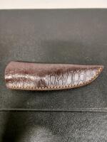 Custom 8" Fixed Blade Knife, Patterned Blade, Multicolor Resin Handle, Leather Sheath - 3
