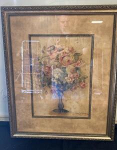 Marilyn Hagaman Signed Floral Print In Ornate Gold Frame 18&rdquo;x22&rdquo; ( R4 )