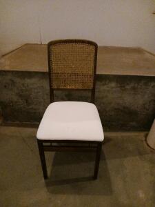 Mid-Century Modern Cane Back Dining Chair With Upholstered Seat