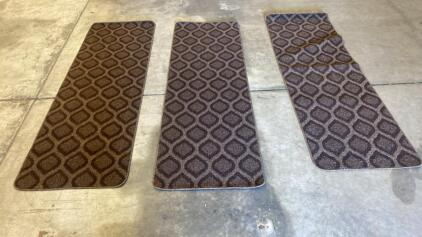 Set Of 3 Brown Geometric Pattern 22&rdquo;x72&rdquo;" Indoor Runner Rugs, Rectangular With Rounded Corners ( R9)