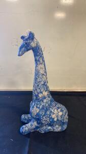 Blue And White Ceramic Giraffe Figurine With Floral Pattern, 16 In Tall ( R12 )