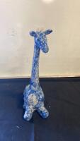 Blue And White Ceramic Giraffe Figurine With Floral Pattern, 16 In Tall ( R12 ) - 2