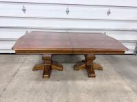 Traditional Rectangular Double Pedestal Dining Table With Inlaid Top And Carved Bases