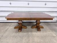 Traditional Rectangular Double Pedestal Dining Table With Inlaid Top And Carved Bases - 2