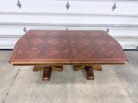 Traditional Rectangular Double Pedestal Dining Table With Inlaid Top And Carved Bases - 3