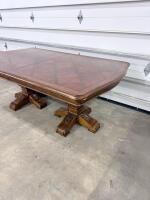 Traditional Rectangular Double Pedestal Dining Table With Inlaid Top And Carved Bases - 5