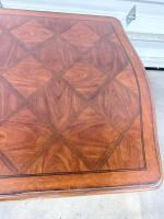 Traditional Rectangular Double Pedestal Dining Table With Inlaid Top And Carved Bases - 12