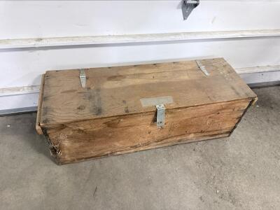 Vintage Wooden Tool Chest With Metal Hardware, Approx. 36" x 13" x 11"