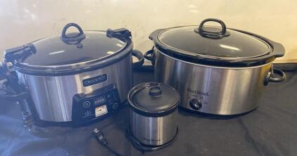 Crock-Pot 6Qt Programmable Slow Cooker + West Bend 6Qt Manual Slow Cooker & Mini Warmer Bundle( All Power On ) ( R8 )