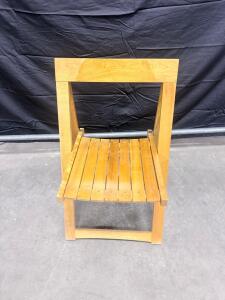Modern Wooden Chair With Slatted Seat And Angled Back Legs