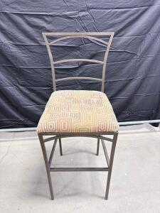 Metal Frame Bar Stool With Upholstered Geometric Seat, Footrest, 44" Height, Black Finish