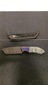 Custom Fixed Blade Knife With Multi-Material Handle And Leather Sheath