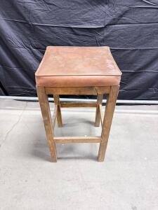 Square Wood Frame Bar Stool With Brown Cushioned Seat, Footrest, Rustic Style, 30" Height