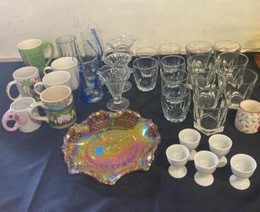 Assorted Drinkware & Tableware &ndash; Mugs, Tumblers, Dessert Glasses & Iridescent Carnival Bowl- ( R6 )