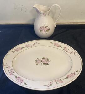 Floral Porcelain Pitcher & Basin Set, 16" Bowl & 11" Jug, Pink Lilac Design, Home Decor ( SP13 )