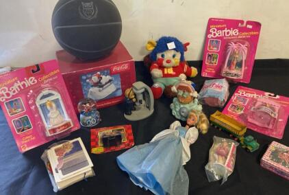 Vintage Barbie Miniature Collectibles, Popple Plush, Coca-Cola Holiday, Barbie Tin, (R3 )