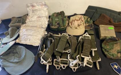 U.S. Military Surplus Items: Field Caps, ALICE Pouches, Chemical Mask Filters, First Aid Kit Case ( R7 )