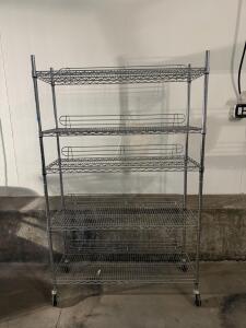 48" x 18" x 72" Chrome Wire Shelving Rack, 5 Adjustable Shelves, Casters, Side Guards